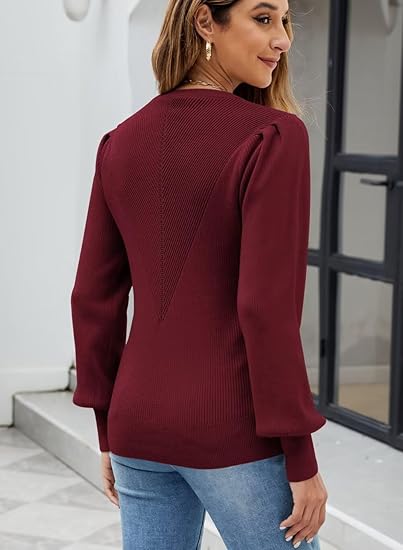 Women's Classic Crew Neck Ribbed Knit Long Sleeve Sweater