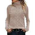 Women's Cable Knit Turtleneck Ribbed Long Sleeve Sweater