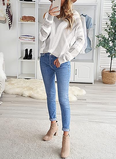 Women's Color Block Hollow Out Deep V-Neck Loose Knit Sweater